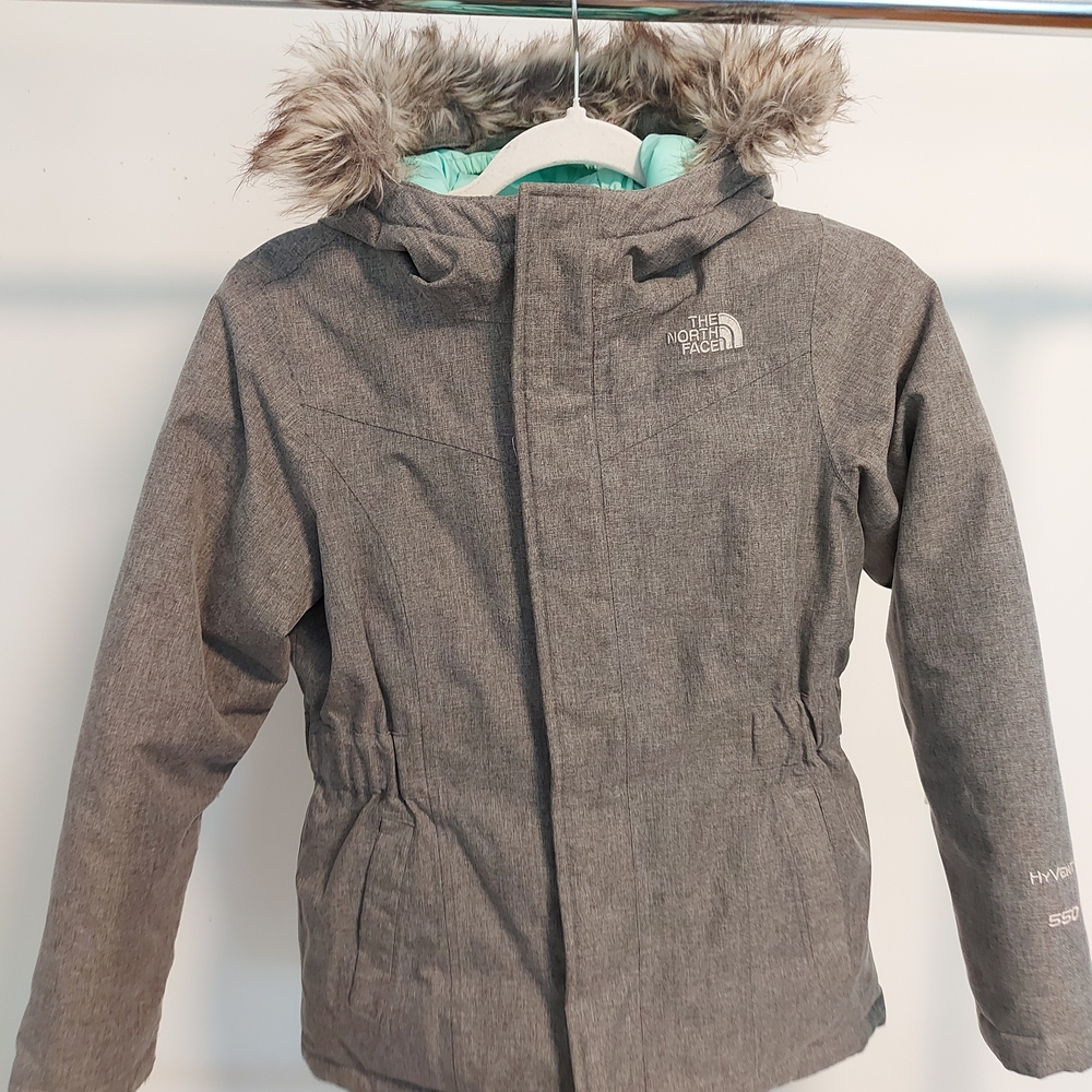 The North Face Kids Gray Puffer Jacket with Fur Hood